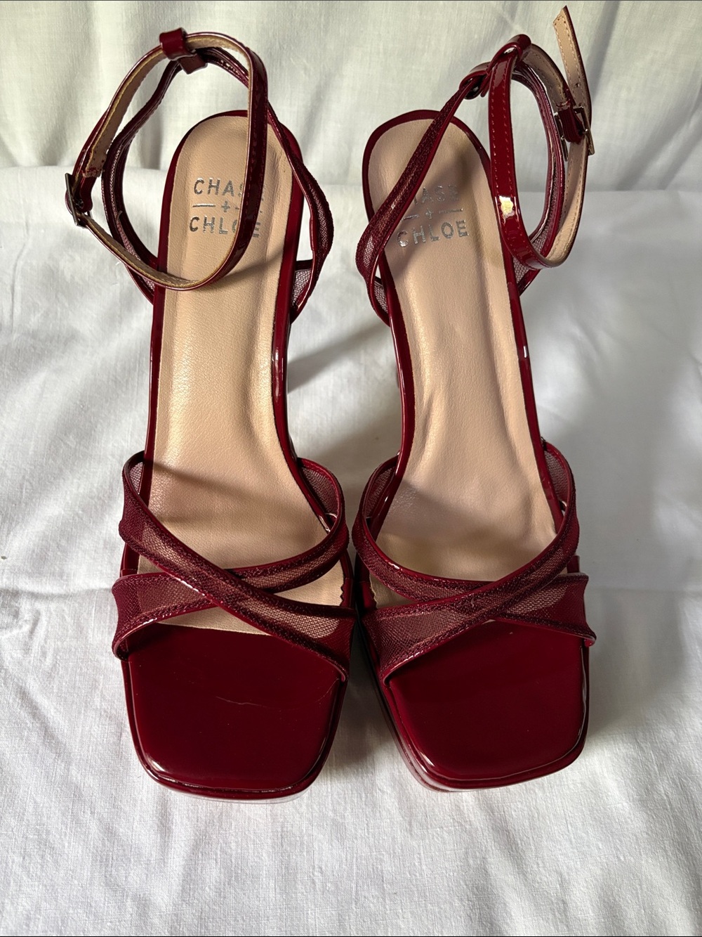 Chase + Chloe Red Patent Platform Strappy Heels - Picture 5 of 8